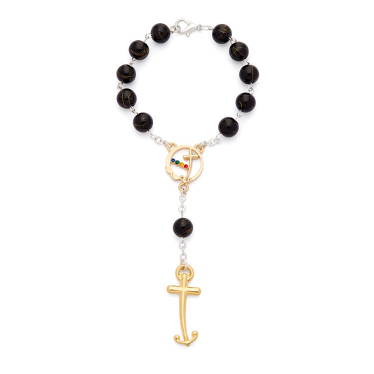 Jubilee 2025 One Decade Rosary with Black Glass Beads