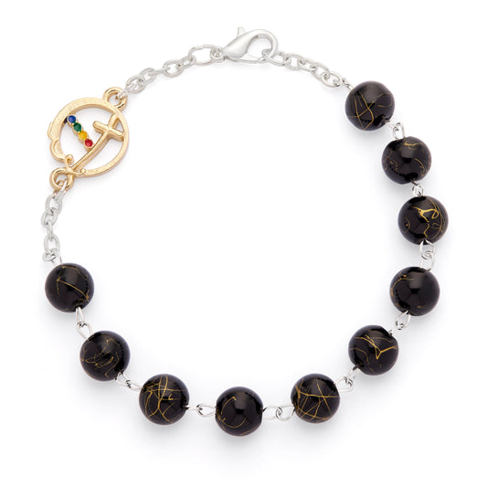 Jubilee 2025 Rosary Bracelet with Black Glass Beads