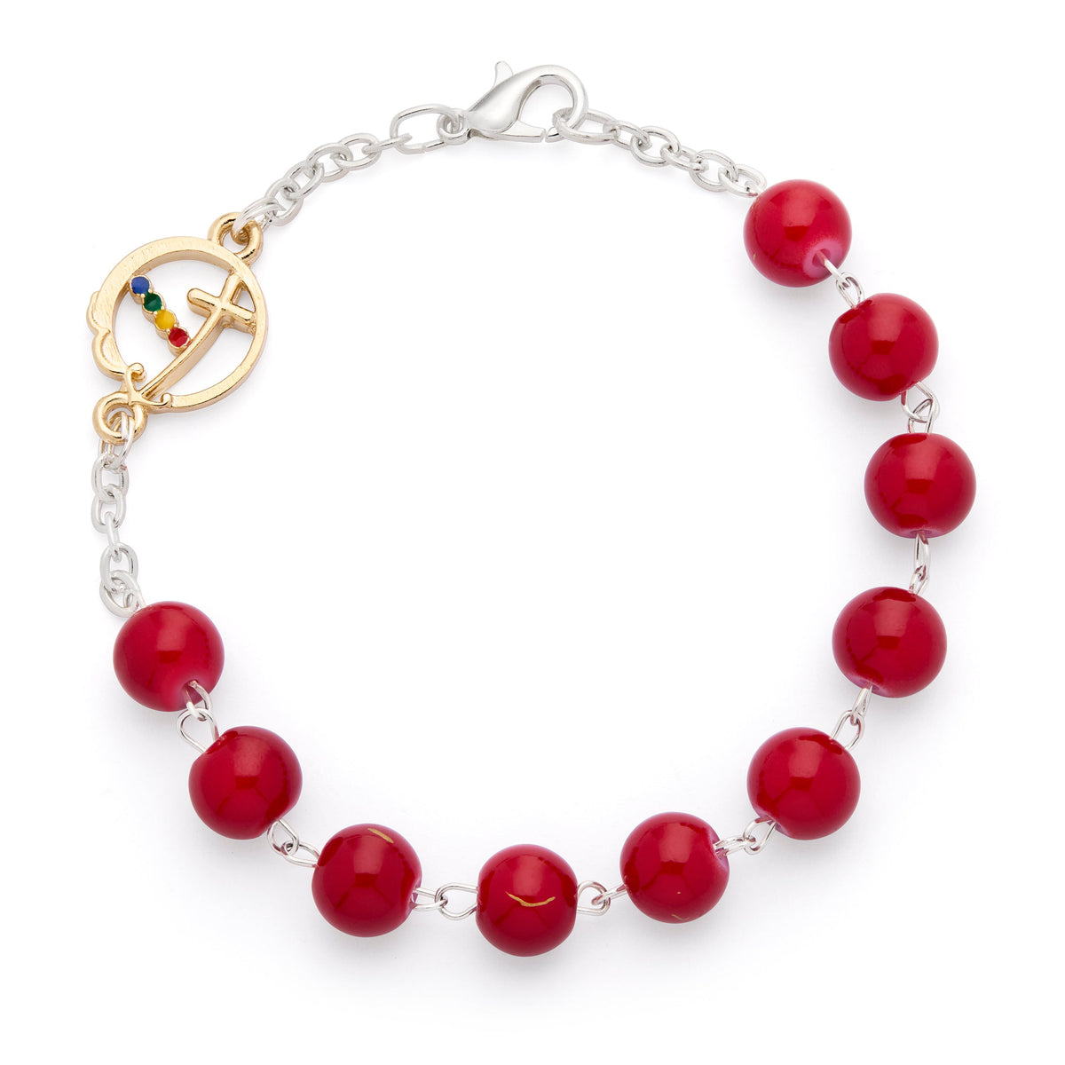 Jubilee 2025 Rosary Bracelet with Red Glass Beads