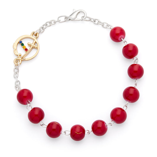 Jubilee 2025 Rosary Bracelet with Red Glass Beads