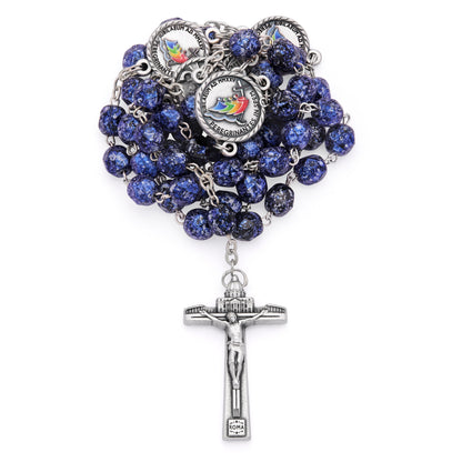 Jubilee 2025 Rosary with Black Beads with Blue Speckles