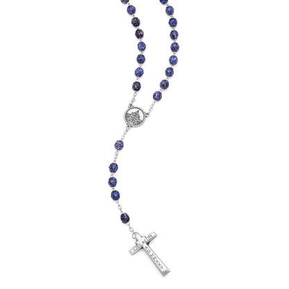 Jubilee 2025 Rosary with Black Beads with Blue Speckles