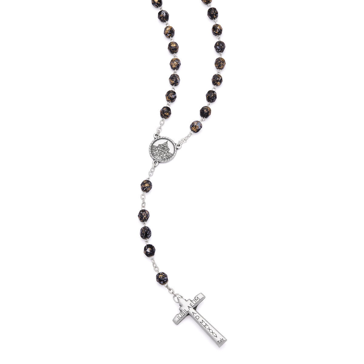 Jubilee 2025 Rosary with Black Beads with Gold Speckles