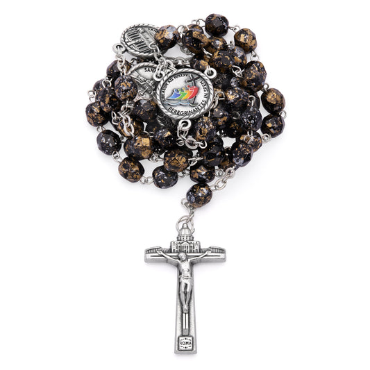 Jubilee 2025 Rosary with Black Beads with Gold Speckles
