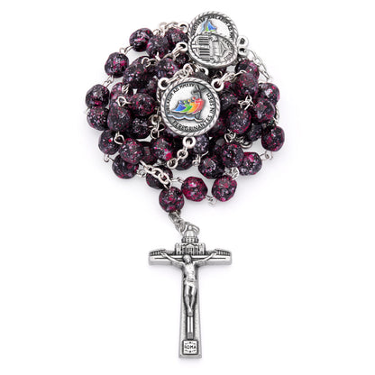 Jubilee 2025 Rosary with Black Beads with Pink Speckles