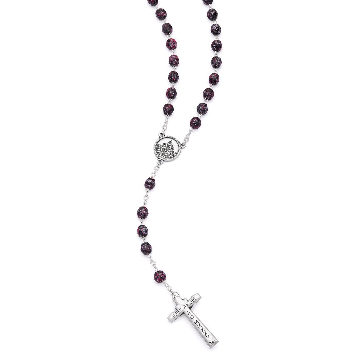Jubilee 2025 Rosary with Black Beads with Pink Speckles