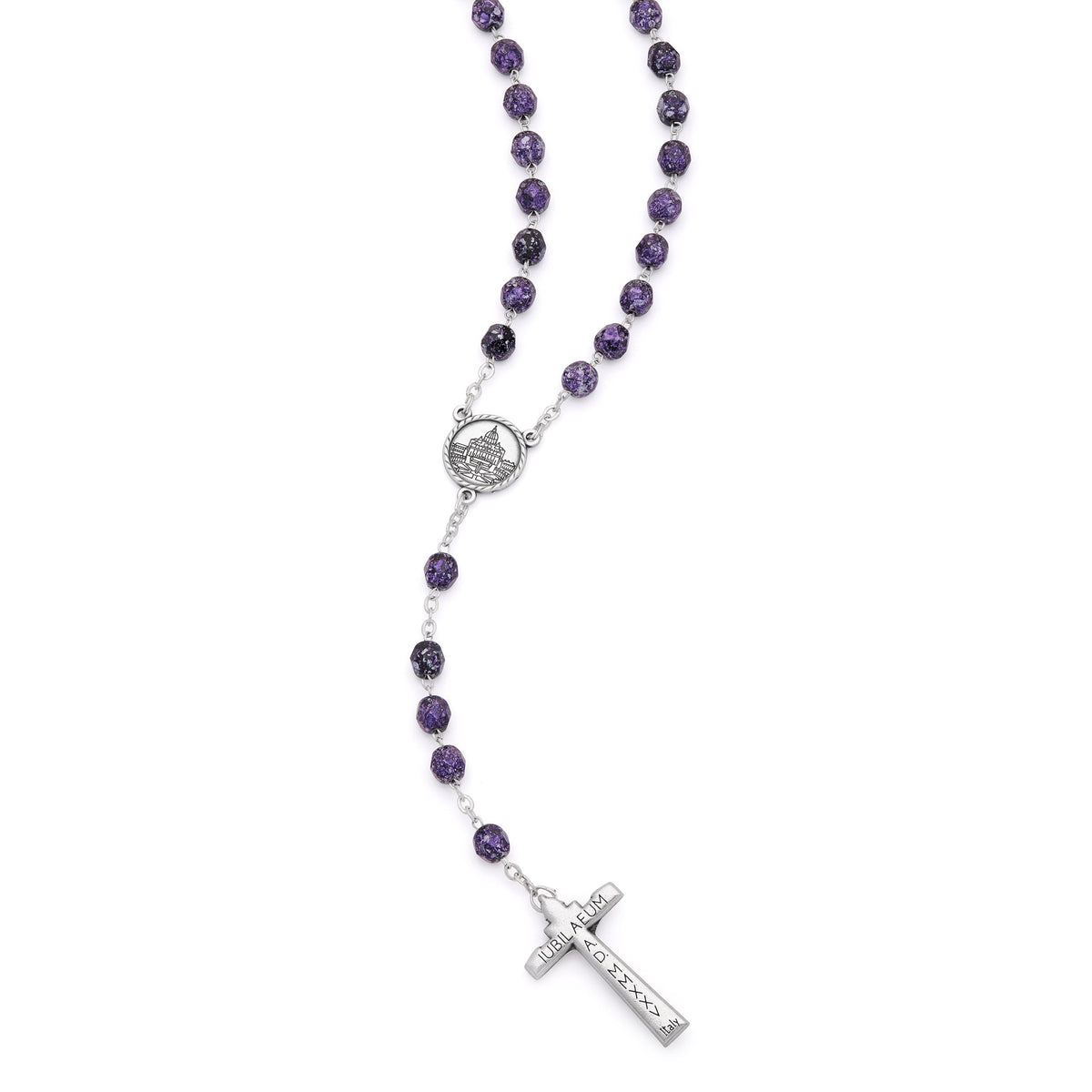 Jubilee 2025 Rosary with Black Beads with Purple Speckles