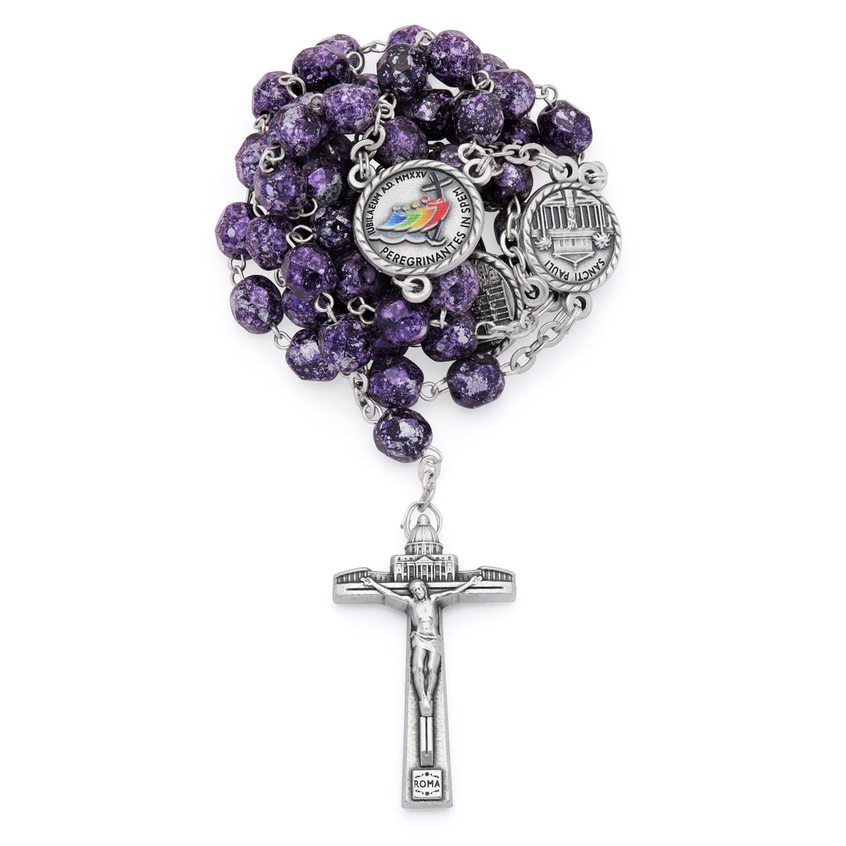 Jubilee 2025 Rosary with Black Beads with Purple Speckles