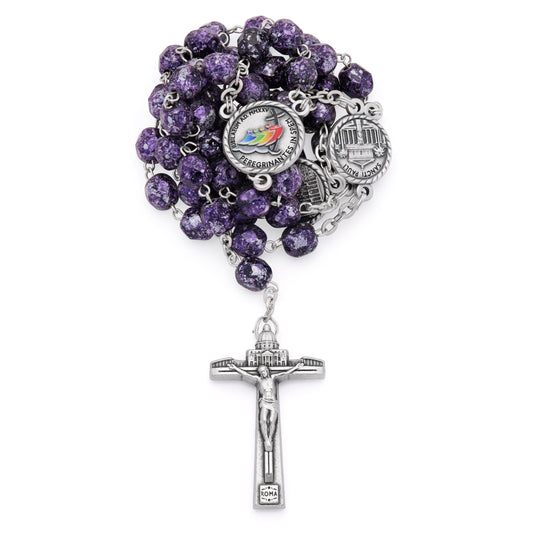 Jubilee 2025 Rosary with Black Beads with Purple Speckles