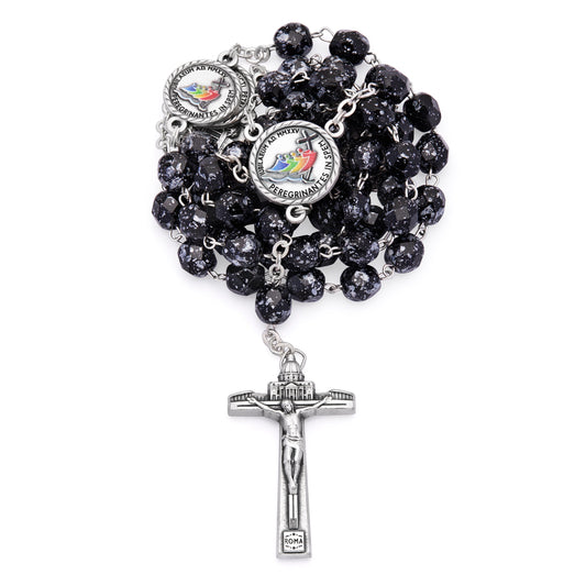 Jubilee 2025 Rosary with Black Beads with White Speckles
