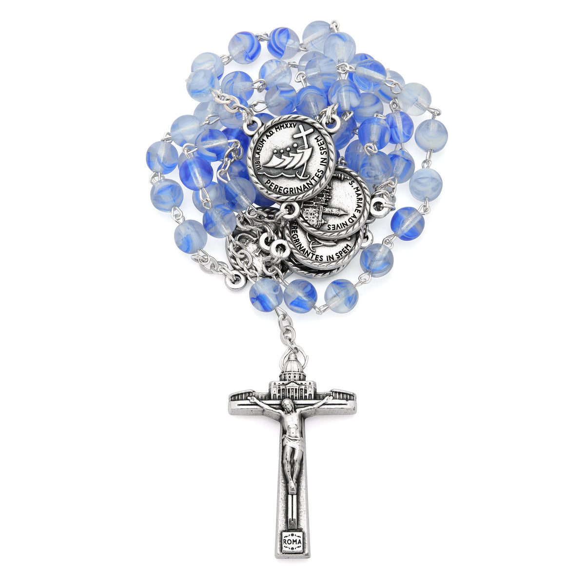 Jubilee 2025 Rosary with Blue Matte Beads