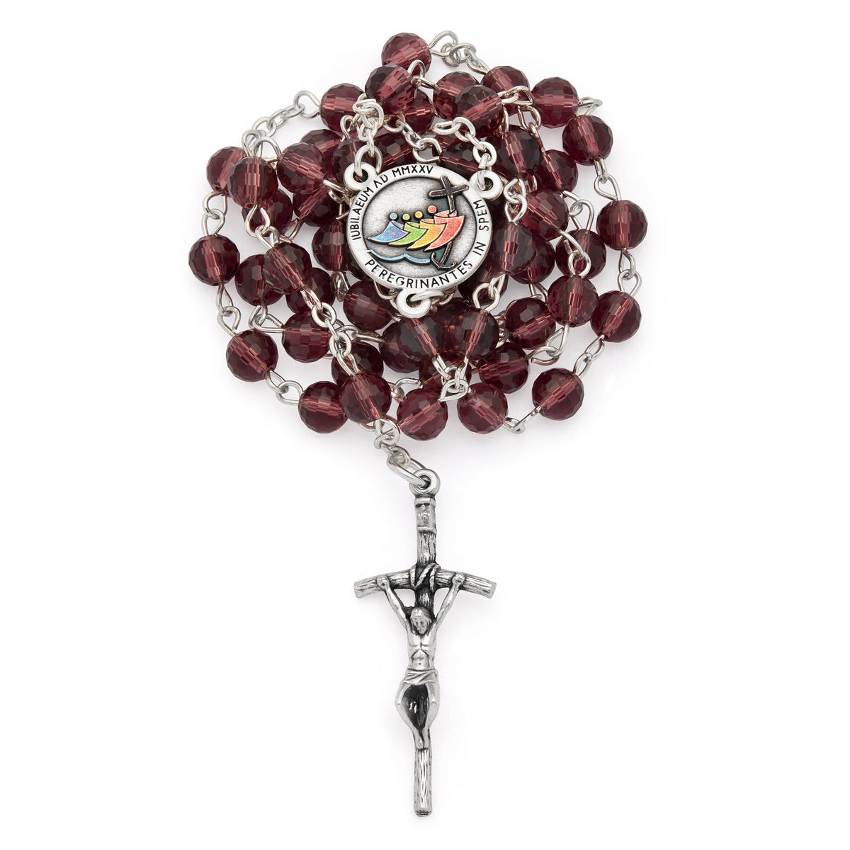 Jubilee 2025 Rosary with Bordeaux Crystal Beads