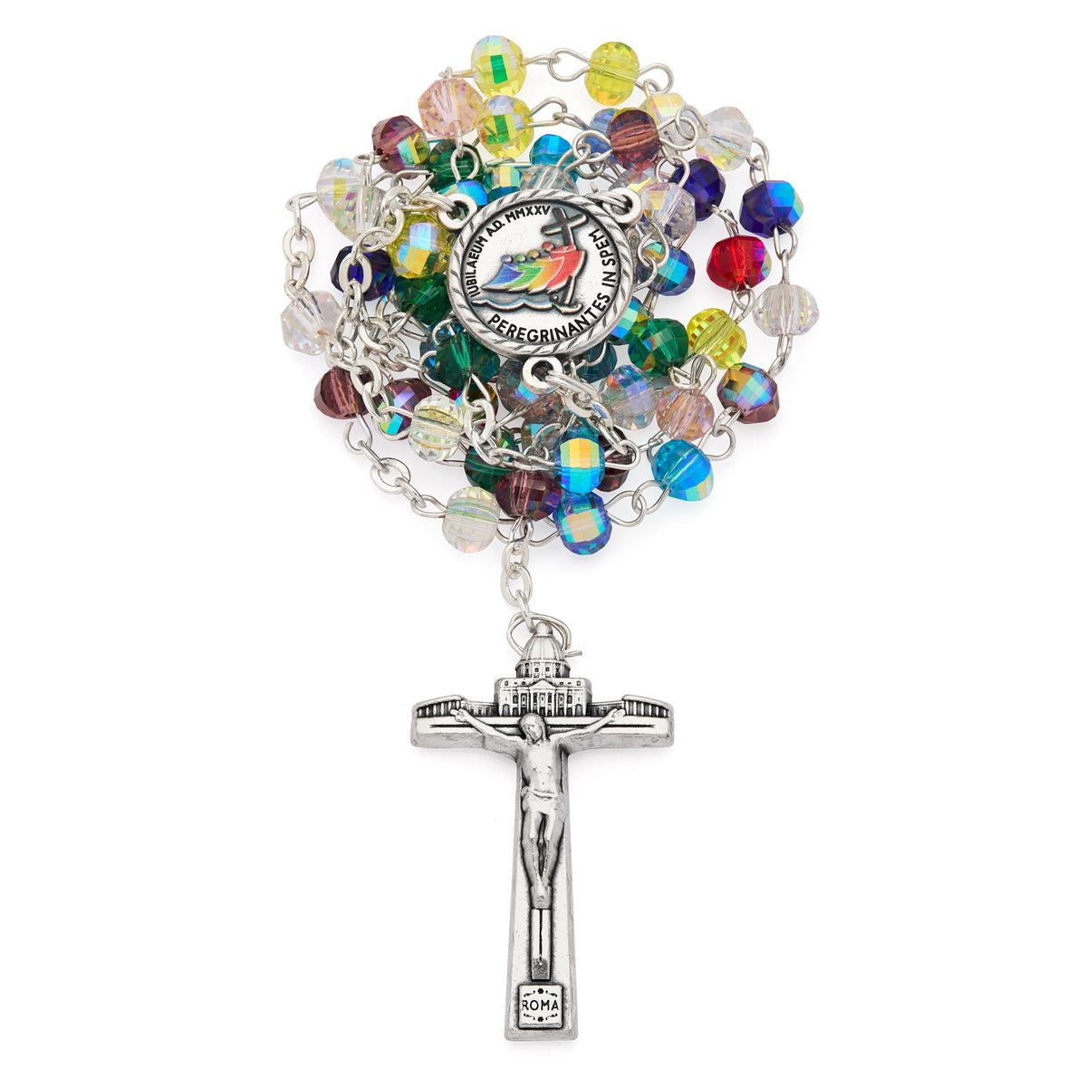 Jubilee 2025 Rosary with Multicolored Crystal Beads
