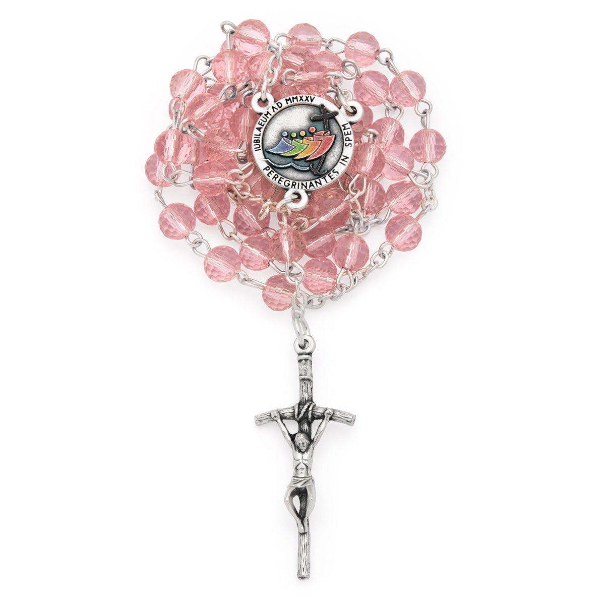 Jubilee 2025 Rosary with Pink Crystal Beads