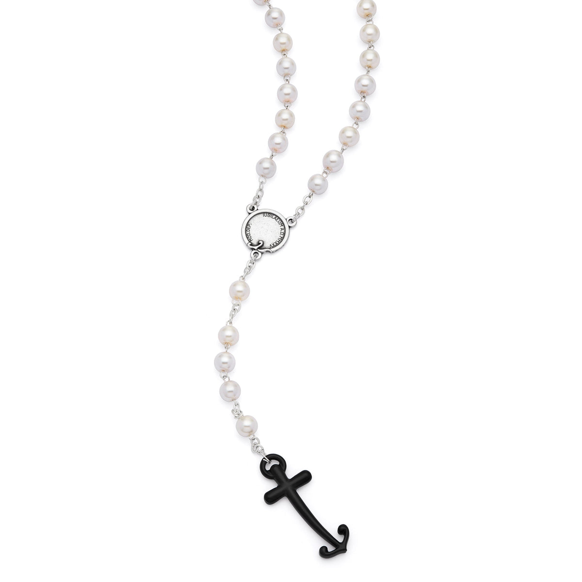 Jubilee 2025 Rosary with Synthetic Pearl Beads and Anchor-Shaped Cross