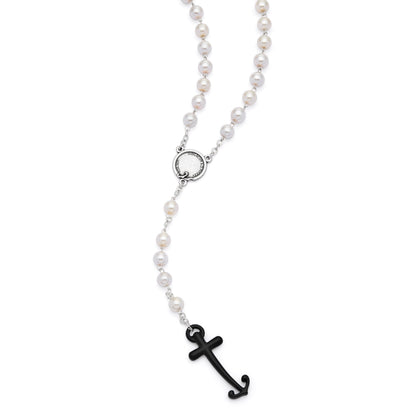 Jubilee 2025 Rosary with Synthetic Pearl Beads and Anchor-Shaped Cross