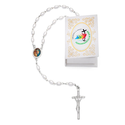 Jubilee 2025 White Rosary Case with Synthetic Pearl Rosary