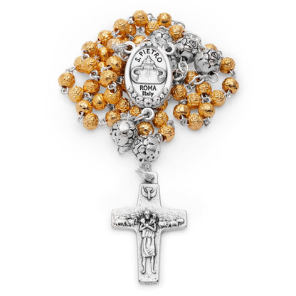 Golden Rosary Case with Our Lady of Good Health and Rose-shaped Beads Rosary