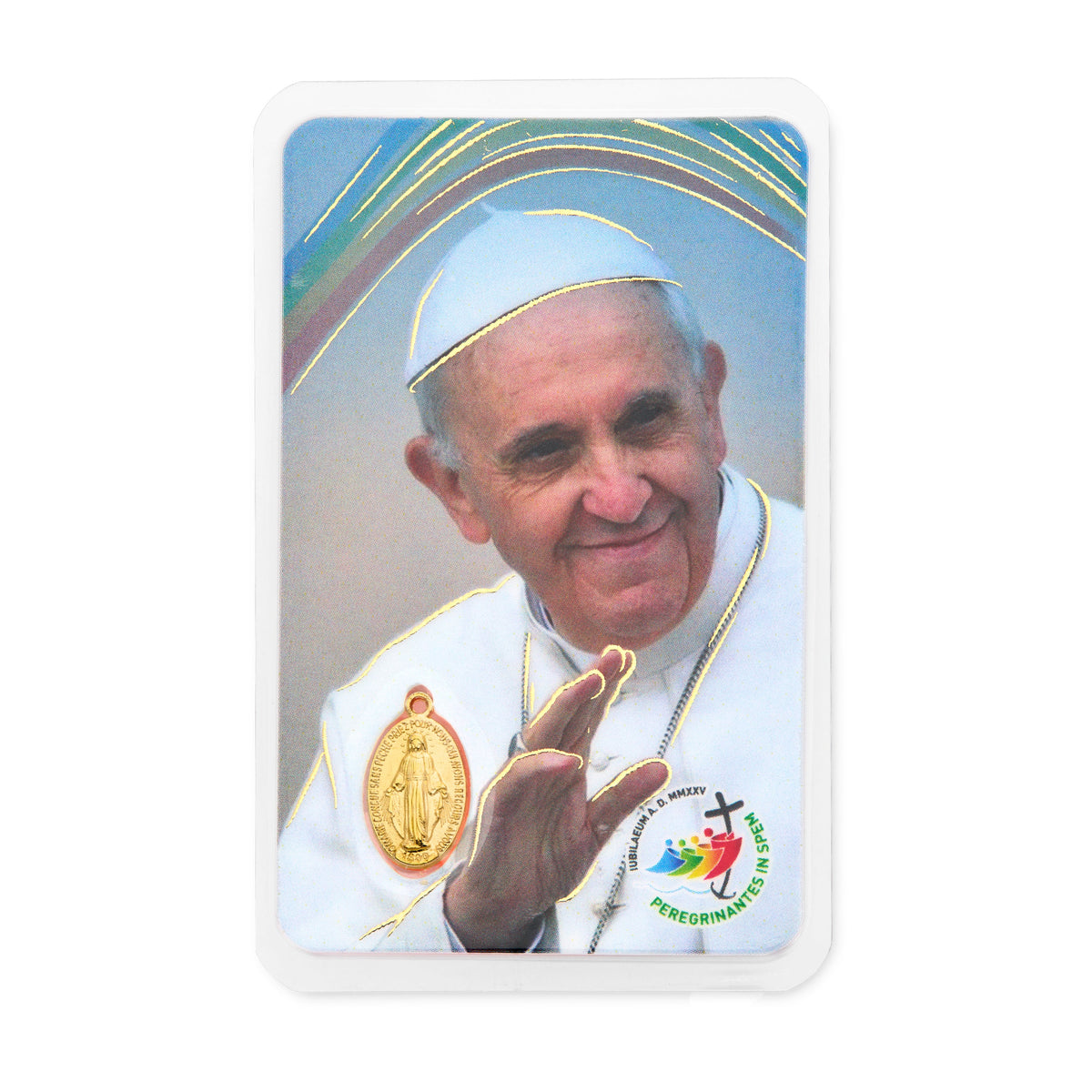 Laminated Holy Card with Pope Francis and Jubilee 2025 Logo