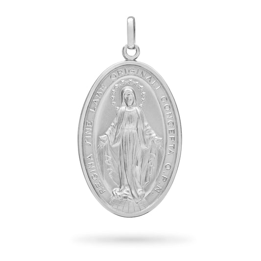 Large White Gold Miraculous Medal