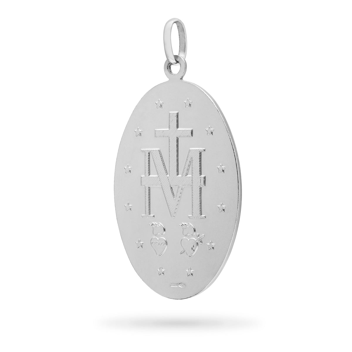 Large White Gold Miraculous Medal