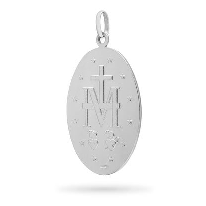Large White Gold Miraculous Medal
