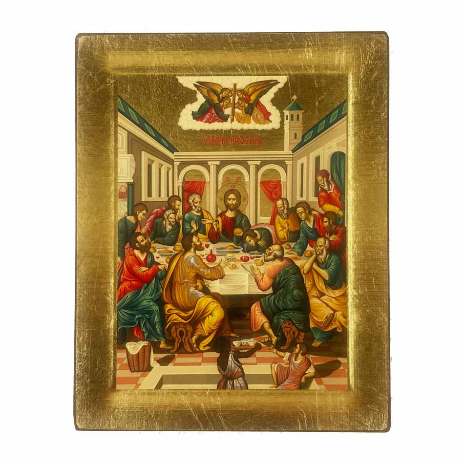 Wooden Icon with Golden Frame of the Last Supper