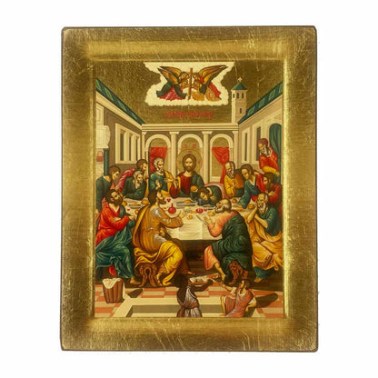 Wooden Icon with Golden Frame of the Last Supper