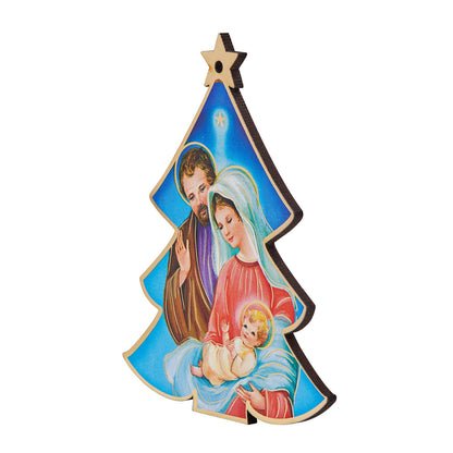 Light Blue Christmas Tree-shaped Christmas Decoration With Nativity Scene