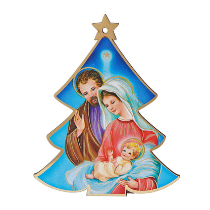 Light Blue Christmas Tree-shaped Christmas Decoration With Nativity Scene