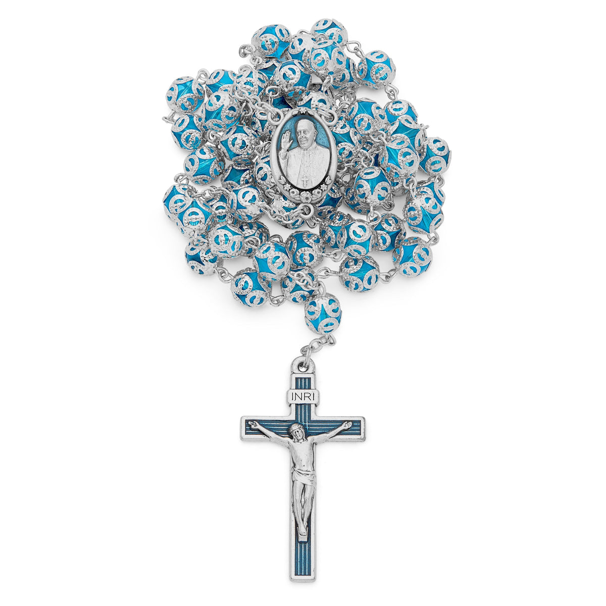 Light Blue Glass Capped  Beads Rosary