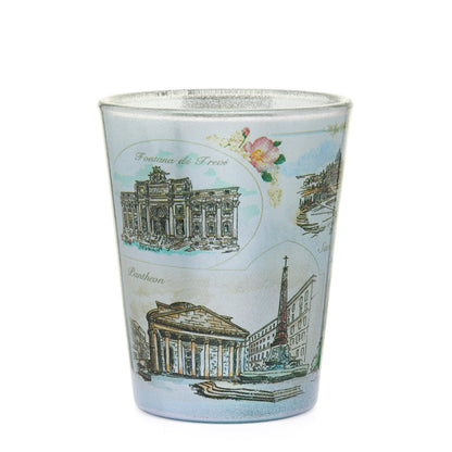 Light Blue Souvenir Shot Glass with Rome's Monuments