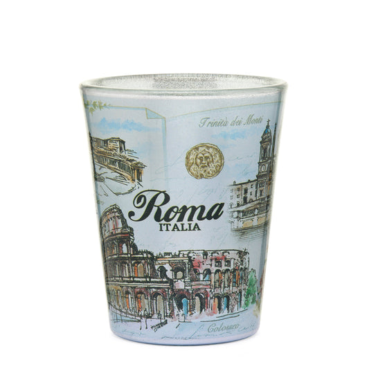 Light Blue Souvenir Shot Glass with Rome's Monuments