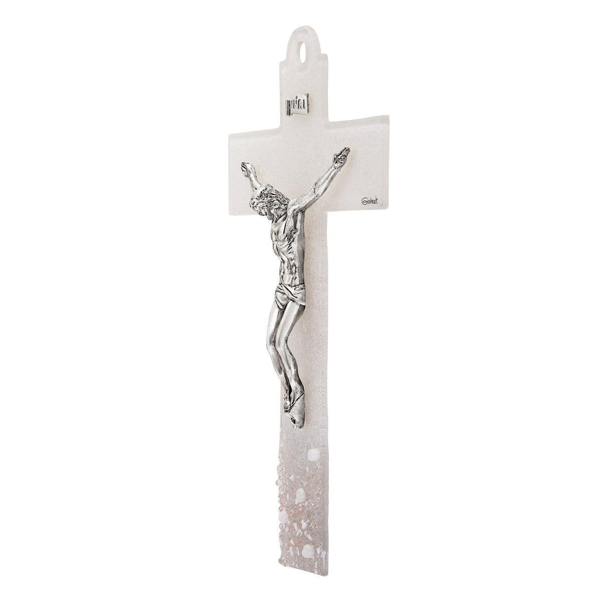 Light Murano Glass Crucifix with Flowers