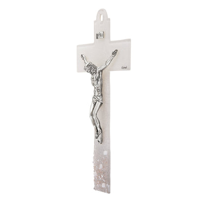 Light Murano Glass Crucifix with Flowers