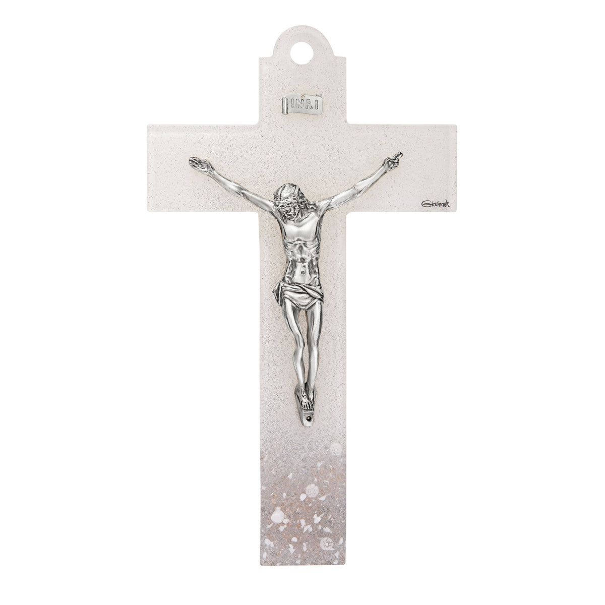 Light Murano Glass Crucifix with Flowers