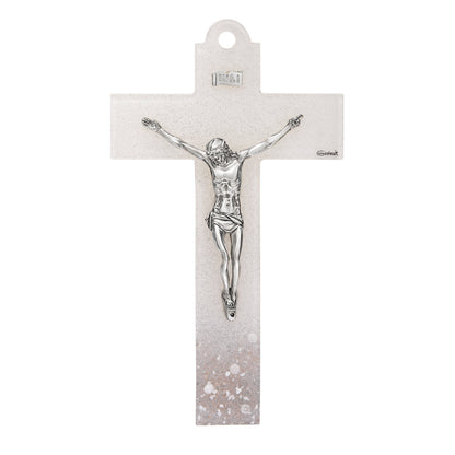 Light Murano Glass Crucifix with Flowers