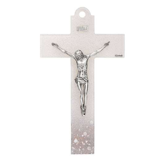 Light Murano Glass Crucifix with Flowers