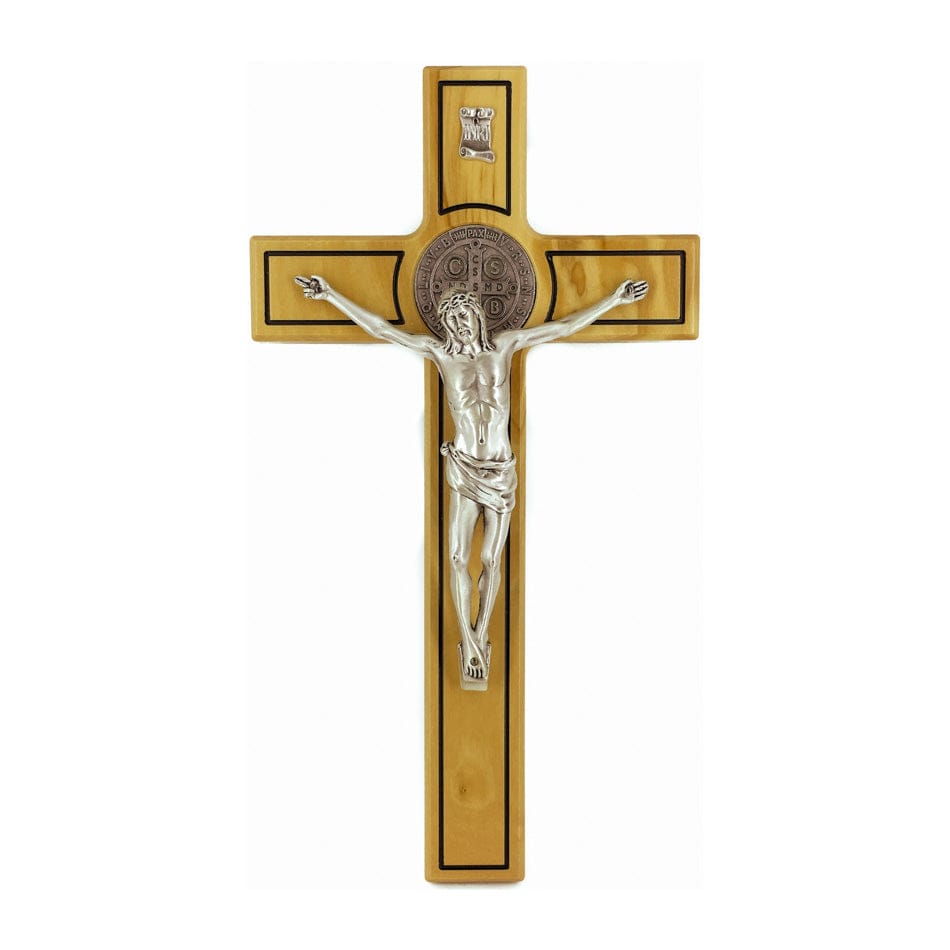 Light Olive Wood St. Benedict Crucifix with Outlines