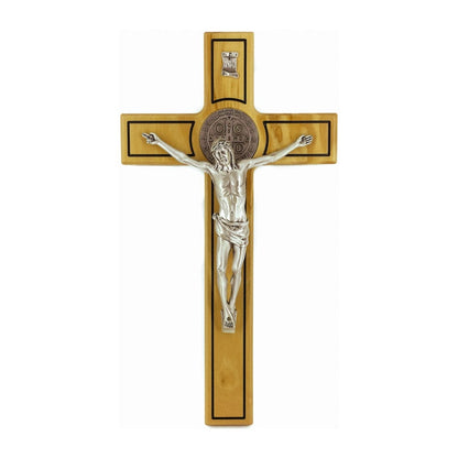 Light Olive Wood St. Benedict Crucifix with Outlines