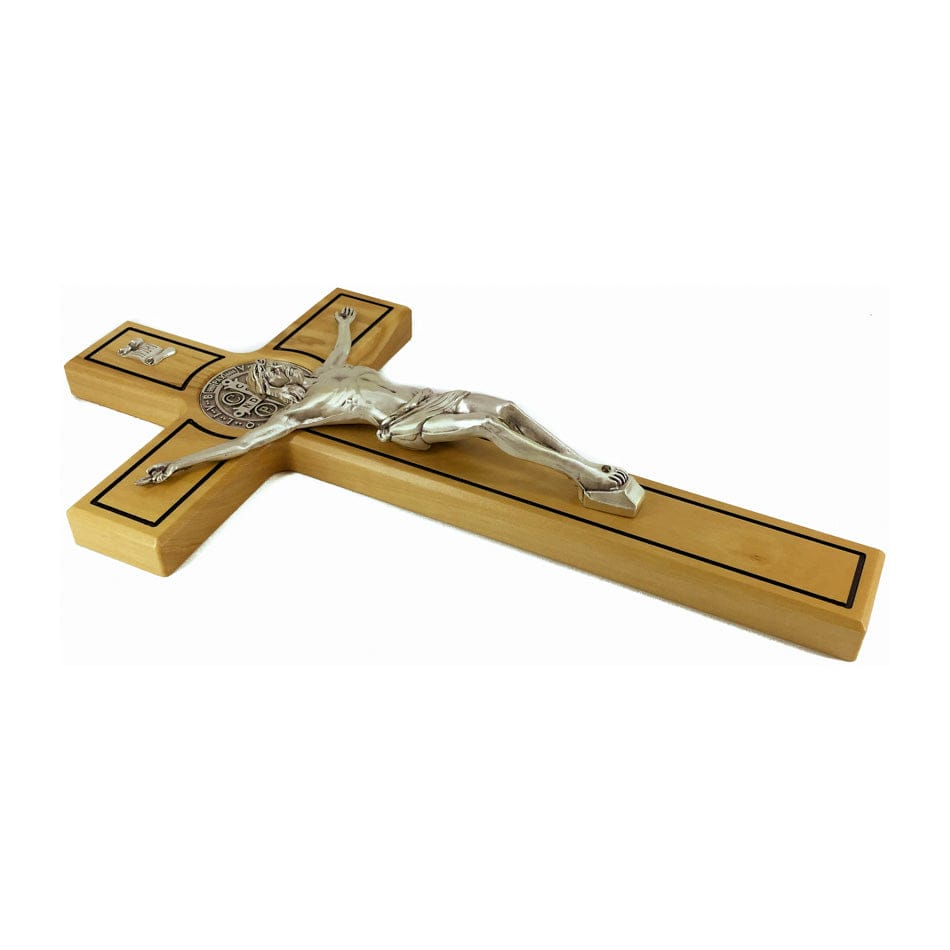Light Olive Wood St. Benedict Crucifix with Outlines