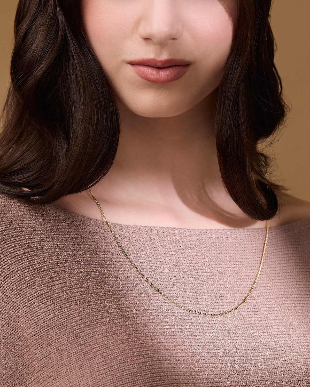 Long Yellow Gold Curb Chain Necklace