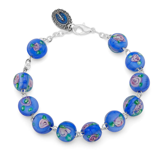 Blue Lume Rosary Bracelet with Miraculous Virgin Medal