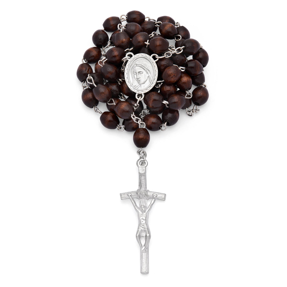 Madonnina of Ferruzzi Brown Rosary Case with Wood Rosary
