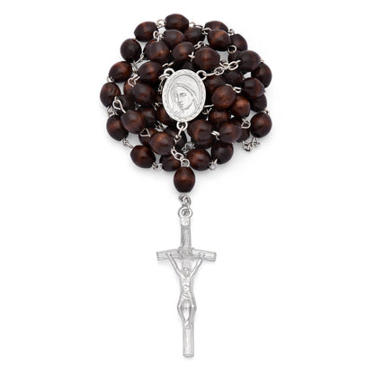 Madonnina of Ferruzzi Brown Rosary Case with Wood Rosary