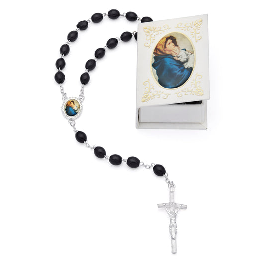 Madonnina of Ferruzzi White Rosary Case with Wood Rosary