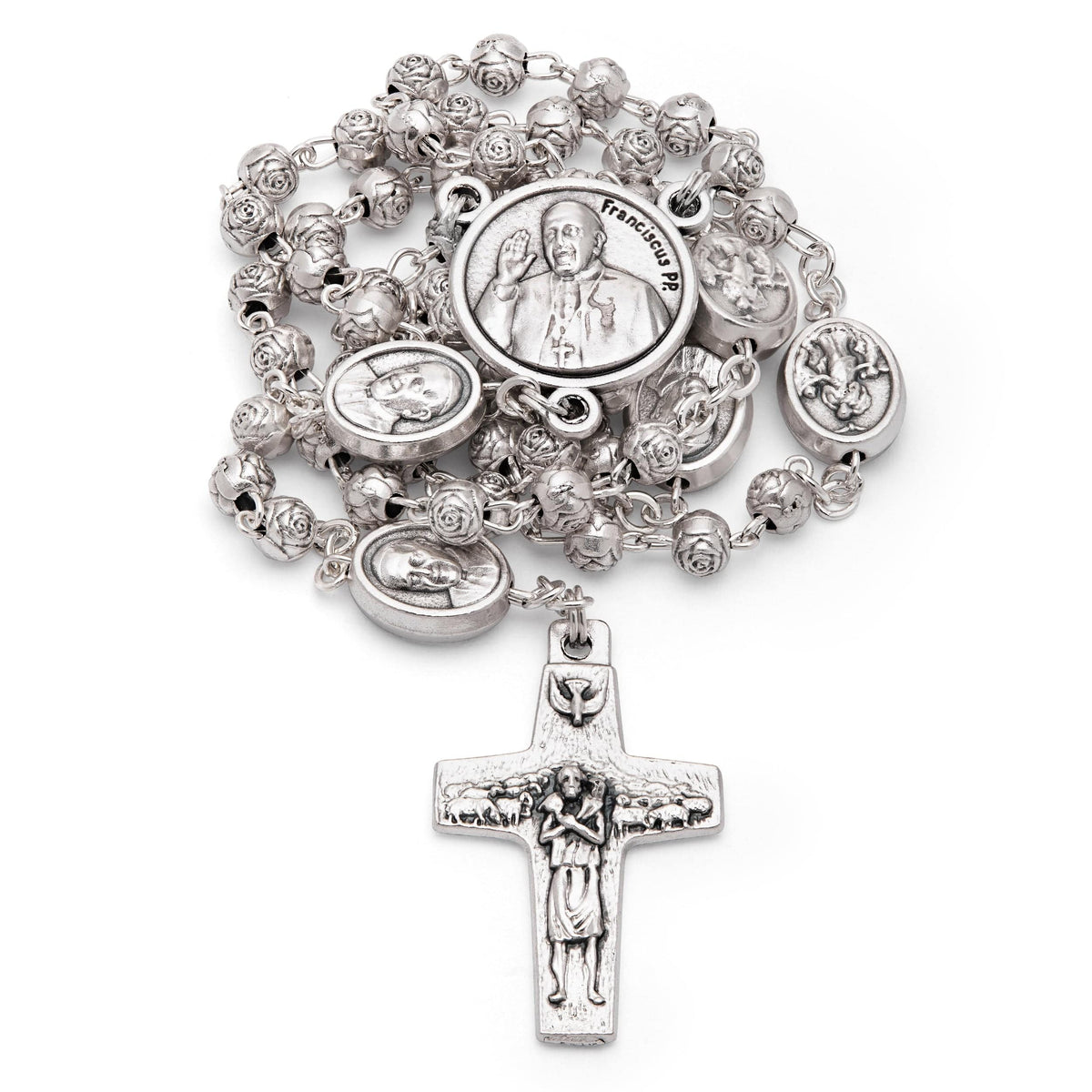 Blue Enameled Mary Untier of Knots Rosary Case With Rose-shaped Beads Rosary
