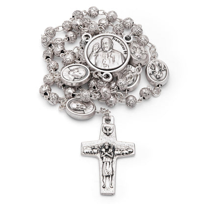 Blue Enameled Mary Untier of Knots Rosary Case With Rose-shaped Beads Rosary