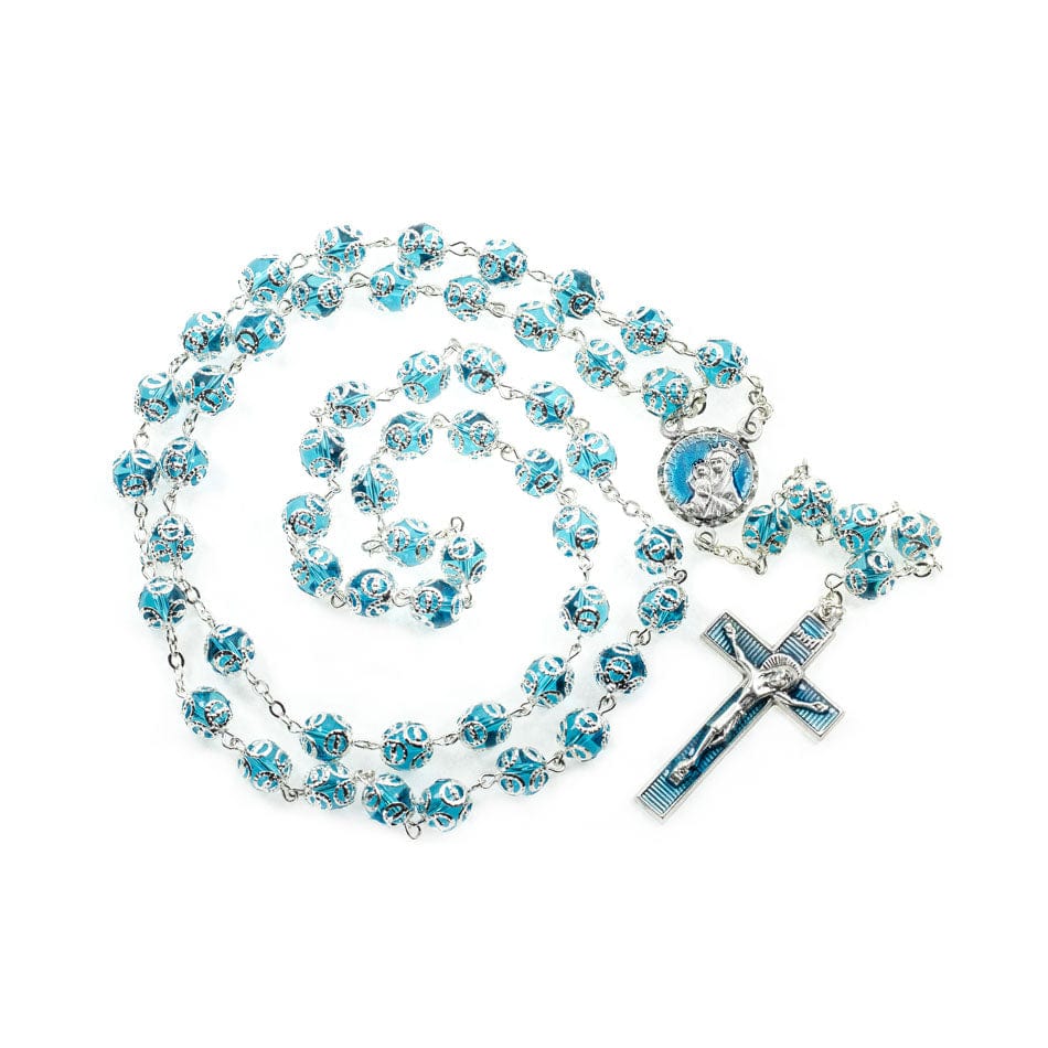 Mater Ecclesiae Light Blue Glass Rosary