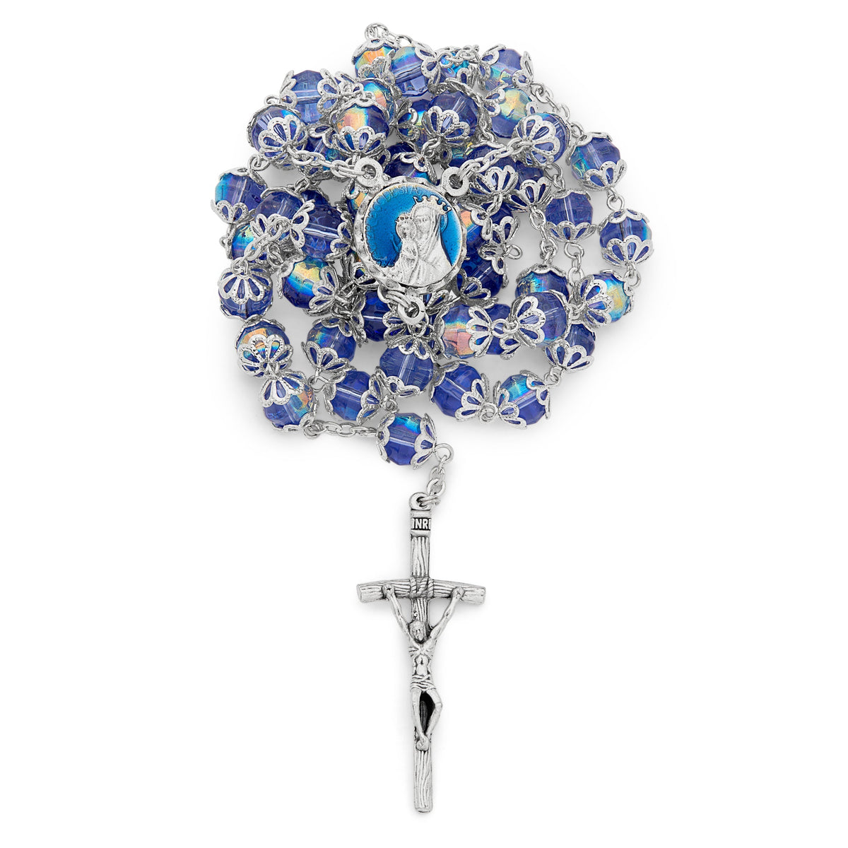 Mater Ecclesiae Rosary in Decorated Caps Blue Beads